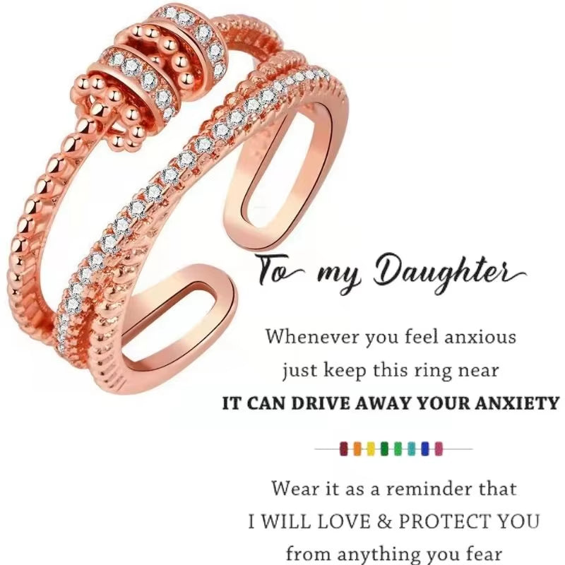 to My Daughter Zircon Beads Cross Fidget Ring with Card for Women anti Stress Adjustable Anxiety Ring Jewelry Gifts