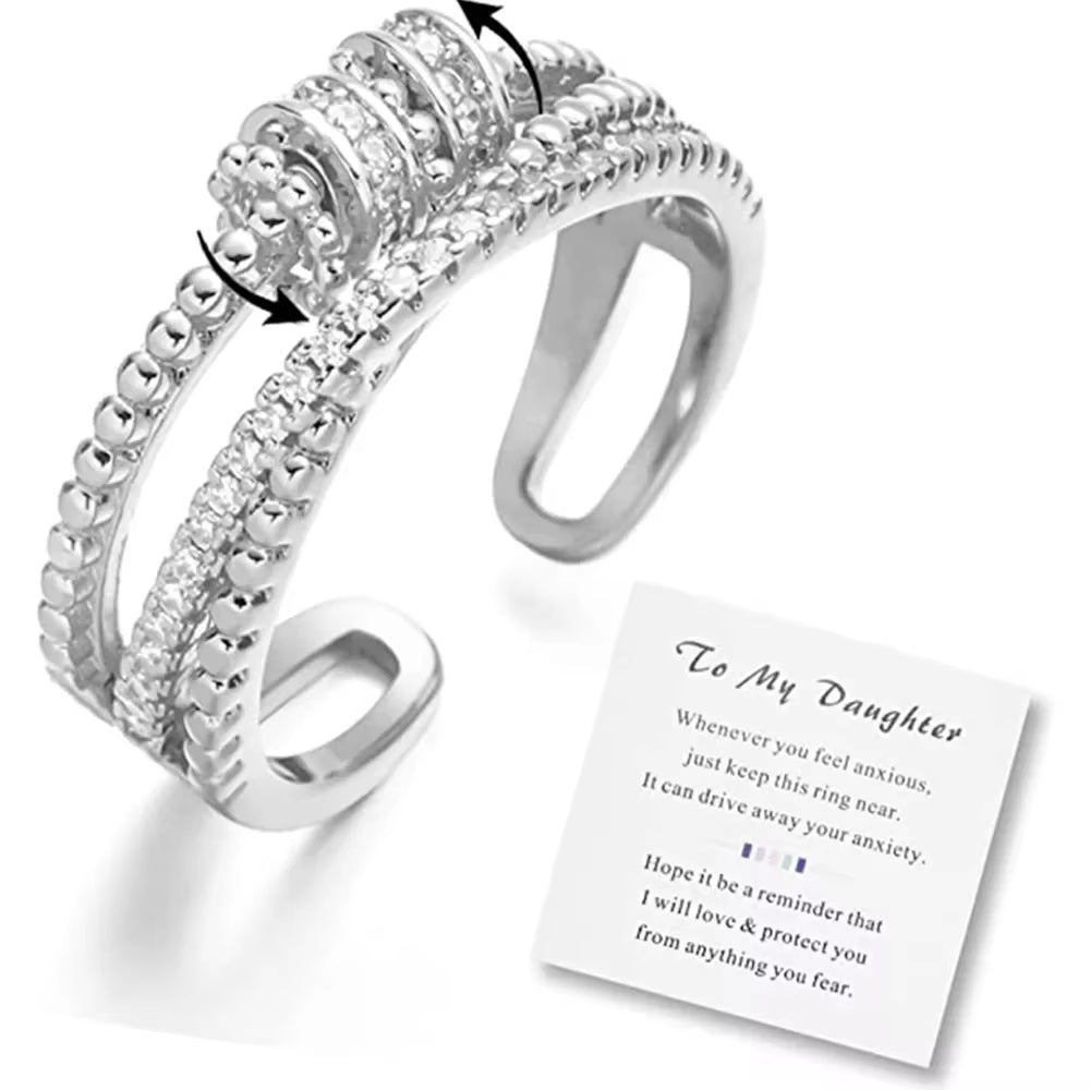 to My Daughter Zircon Beads Cross Fidget Ring with Card for Women anti Stress Adjustable Anxiety Ring Jewelry Gifts