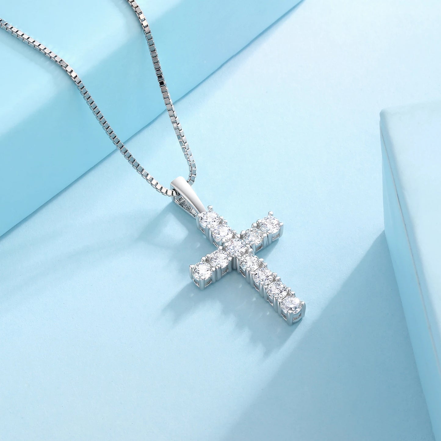 Moissanite Cross Necklace Pendant Sterling Silver Chain Charm Diamond