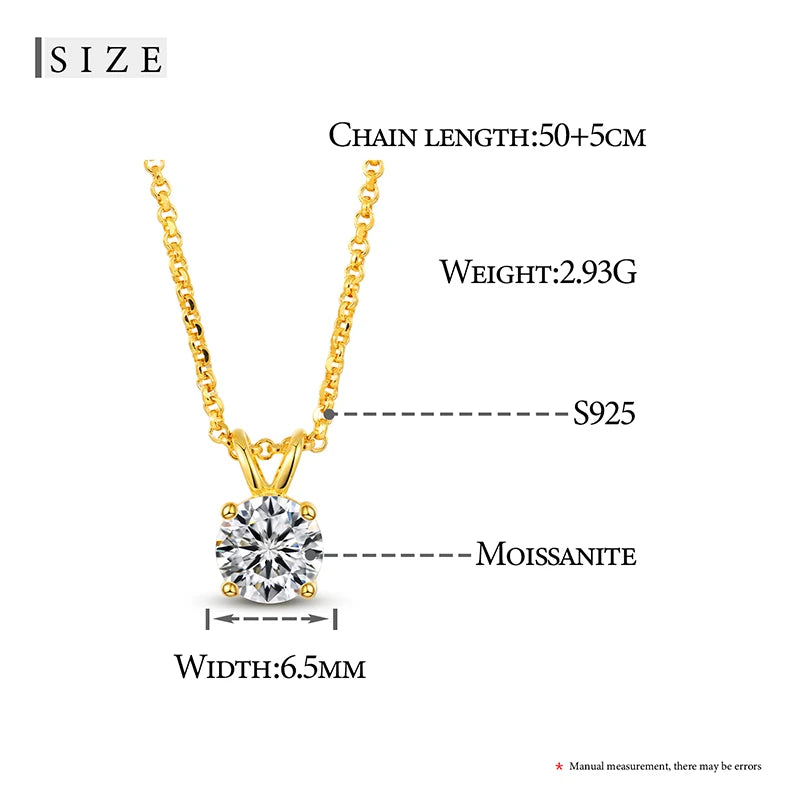 Fine Jewelry Moissanite Sterling Silver Women Engagement Solitaire Diamond Necklace
