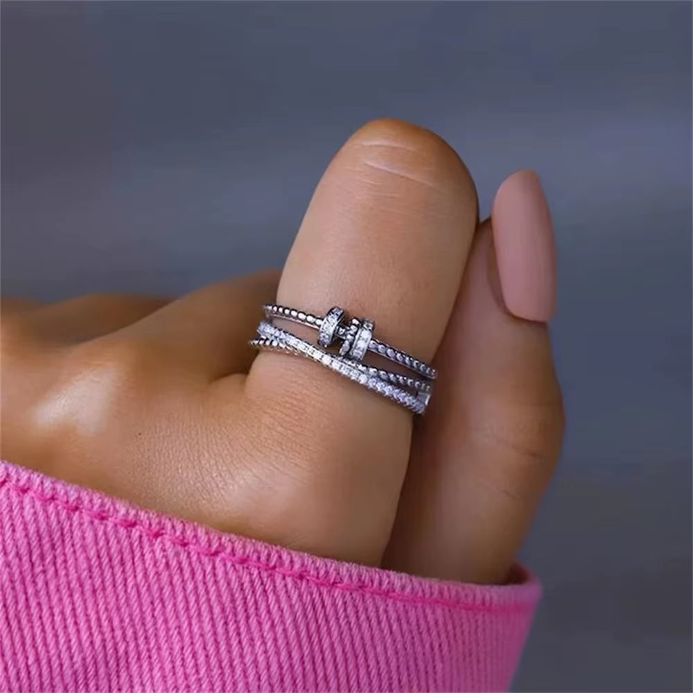 to My Daughter Zircon Beads Cross Fidget Ring with Card for Women anti Stress Adjustable Anxiety Ring Jewelry Gifts