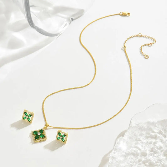 14K Gold Plated Clover Charm Jewelry Set