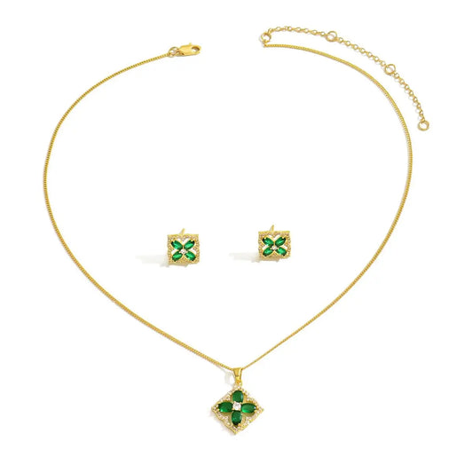 14K Gold Plated Clover Charm Jewelry Set