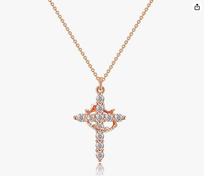 14K Gold Plated Crown Cross Pendant Necklace