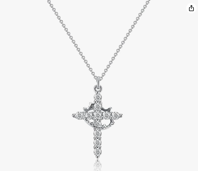 14K Gold Plated Crown Cross Pendant Necklace