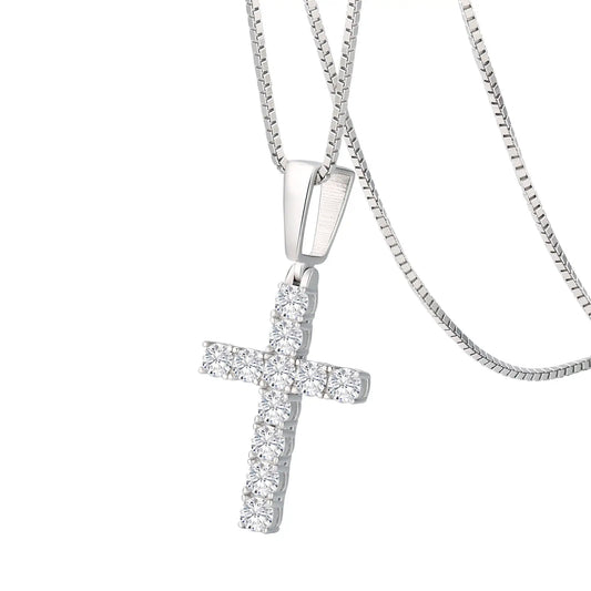 Moissanite Cross Necklace Pendant Sterling Silver Chain Charm Diamond